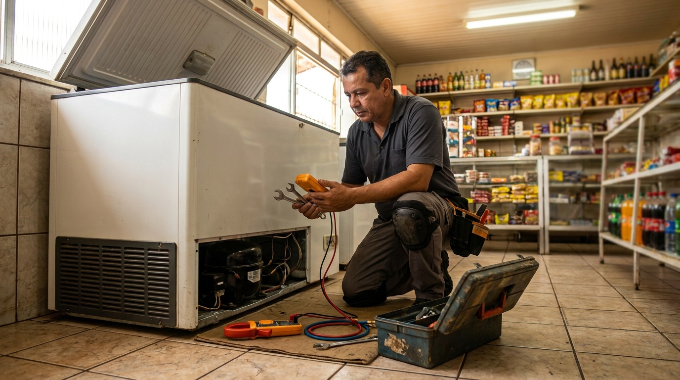 Manutenção em balcão refrigerado de mercado em Passo Fundo‑RS